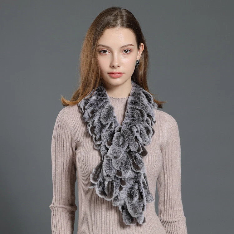 100% Real Rex Rabbit Fur Scarf Winter Warm Neckerchief Collar Travel 100*16cm