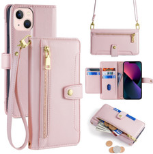 Women/Girl Zipper Leather Card Wallet Flip Phone Crossbody Case Cover For Phones