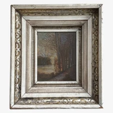 Antique Impressionist Gouache Winter Landscape w/ Birch Trees, Signed (c.1920)