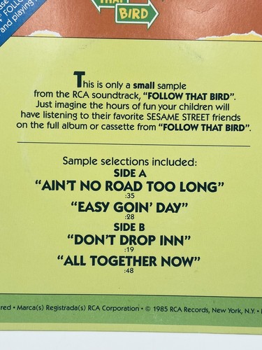RARE Sesame Street “Follow That Bird” 45 RPM Record 1985 Small Sample VTG - Picture 3 of 12