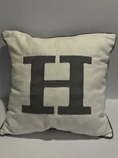 NEW Threshold Monogram Initial H. Square Throw Pillow Cover 18x18 Gray/White