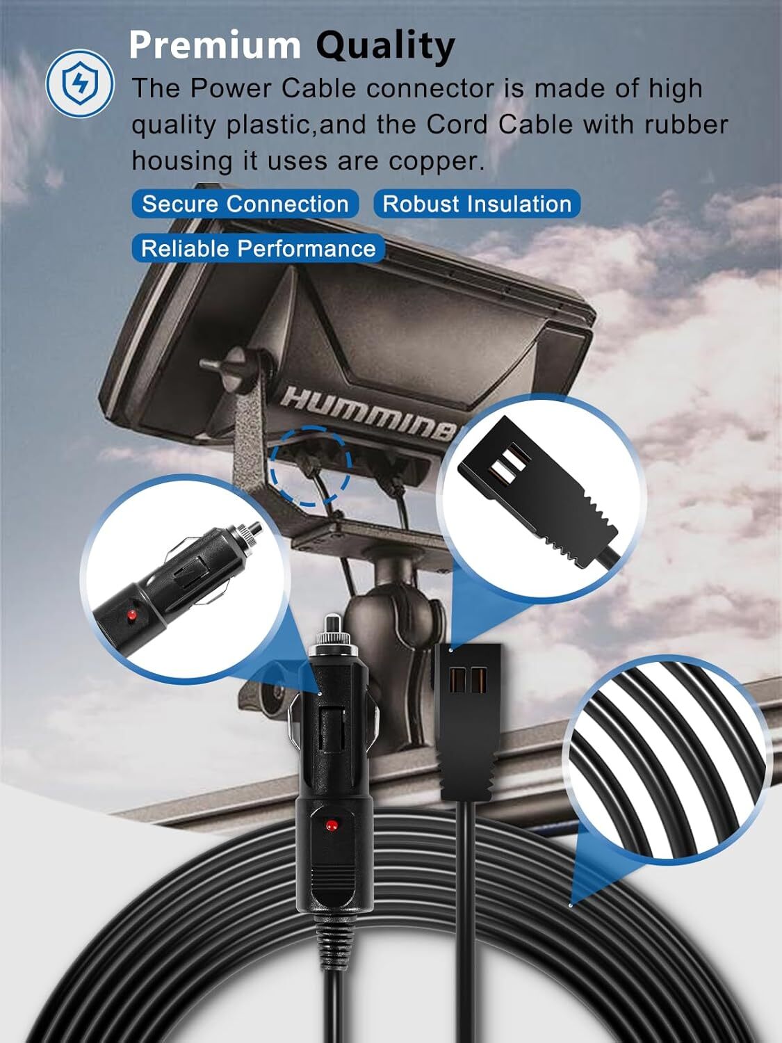 for Humminbird PC Helix 12V DC Power Cord Cable 720105-1 Cigarette Lighter Plug