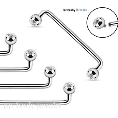 14G Double Gem 316L Surgical Steel Internally Threaded Surface Piercing Barbell