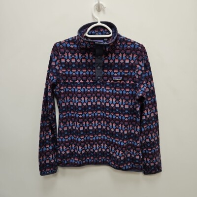 Patagonia Micro D Snap T lila Fleece geometrisch Azteken Pullover Pulli Small