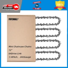 4 Pack 12 Inch Chainsaw Chain 1/4"LP Pitch .043" Gauge 64 Drive Links, Replac...