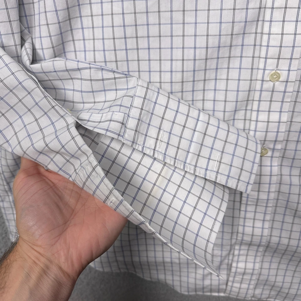 Camisa de vestir Brooks Brothers para hombre 18 35 blanca a cuadros puños franceses sin planchar Foto 3 de 4