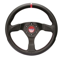 Sparco For R383 Champion Black Leather Steering Wheel With Red Stitching