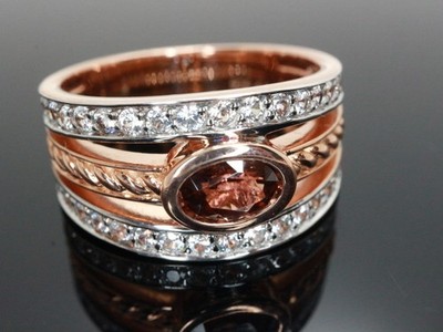 GOLDJUNGE69 * HARRY IVENS DAMEN RING (17) ZIRKON ORANGE OVAL 925er SILBER/ROSE`