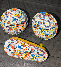 3 Vintage Tin Litho Party Noise Maker US Metal Toy MFG Co. USA WORKS Clowns Work