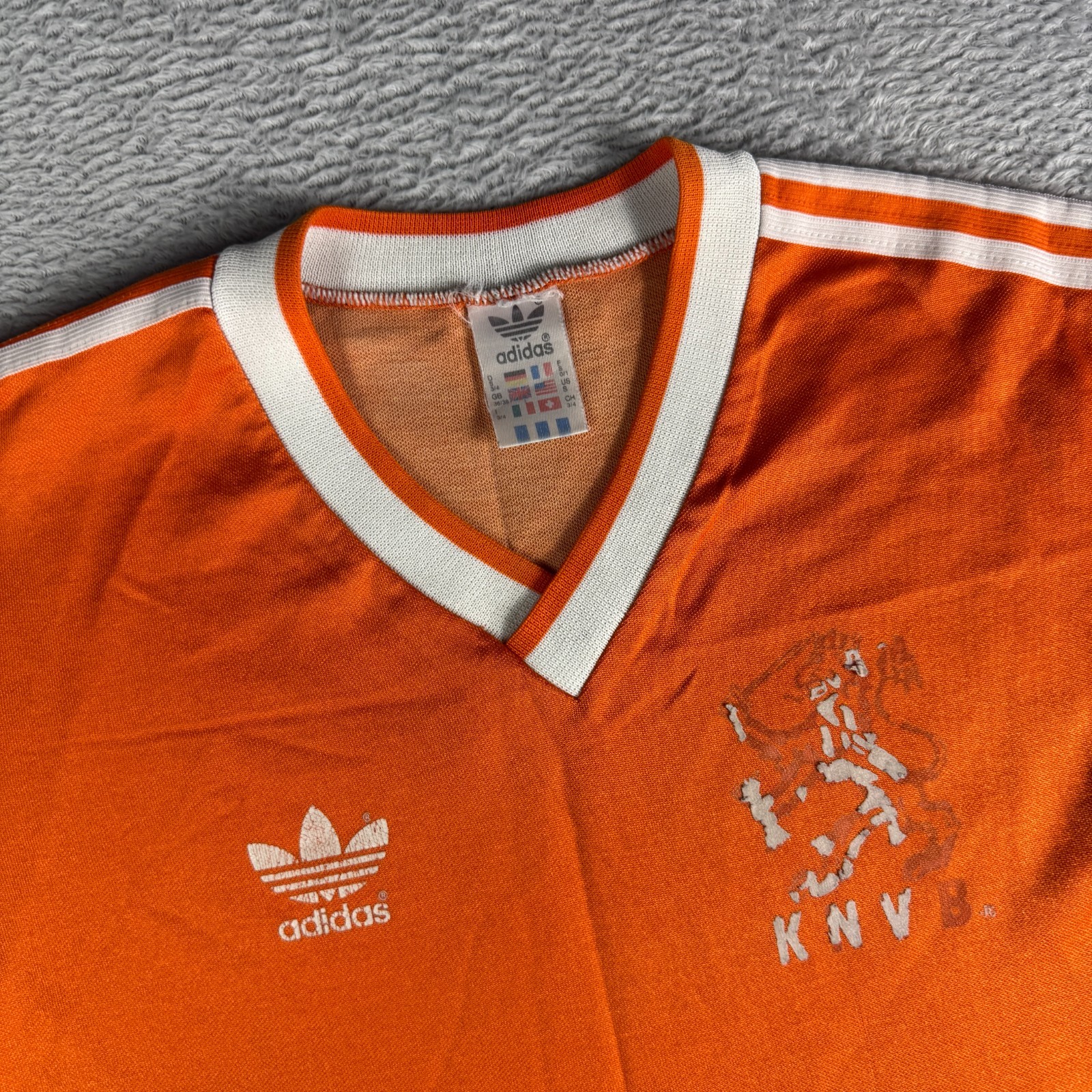 VTG Adidas Netherlands 1985-1988 Orange KNVB 36/38 / Small Home Football Shirt image 3