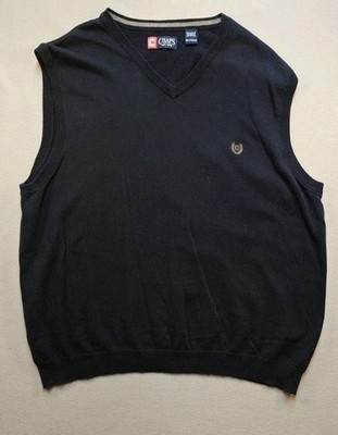 Chaps Men's Retro Navy Blue Cotton Embroidered Logo Sleeveless Sweater Vest XXL