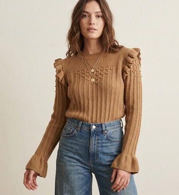 Ottod'Ame Camel Wool Cashmere Blend Ruffle Detail Italian Knit Sweater Size 6