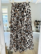 Italy Damen Hose Musselin Leoprint 36-42 Beig...
