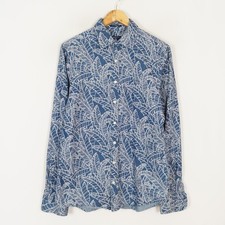 GANT SEASON INDIGO Men's Shirt Size M Fitted Blue Spread Collar Floral Pattern