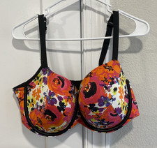Cacique Bra 44DD Black Floral Underwired Lace Back Closure Soft