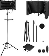 Microphone Isolation Shield with Pop Filter  Tripod Stand, Foldable Mic Shield