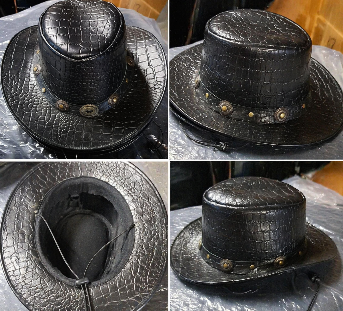 Men's Black Crocodile Texture Leather Cowboy Hat – Wide Brim