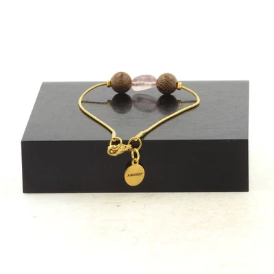Pierres et Minéraux. Bracelet en acier doré inoxydable 1 Perle Quartz rose du B - Photo 1/2