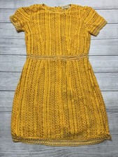 MICHAEL Michael Kors Dress Womens 6 Yellow Crochet Short Sleeve Sheath Lined