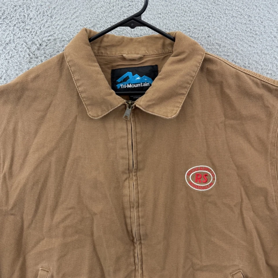 Chaqueta de montaña vintage con ribete para hombre 2XL abrigo marrón ropa de trabajo forrada de lona al aire libre Foto 3 de 4