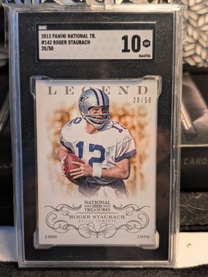 2013 Panini National Treasures Roger Staubach Legend #142, serial-numbered 20/50