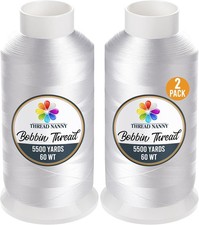 2 X-Large Cones Embroidery Bobbin Thread - 60wt for Machine 2 Pack, White