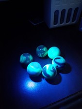 6 X Uranium Glass Green Marble Shooter 1" USA UV Reactive GLOWS. Lot A