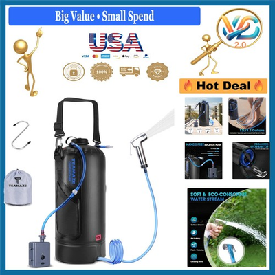 #ad Portable Solar Shower Bag 12L with Auto Pressure Pump for Camping Beach RV $66.38