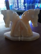 Vintage Italian Hand Carved Onyx Marble Horse Head Bookends 6”H