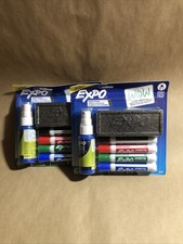 2pk EXPO Low Odor Dry Erase Marker Set Assorted Colors With Cleaner  Eraser New