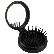 Vintage Black Mini Folding Pocket Brush with Mirror and Comb for Purse