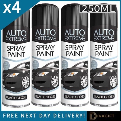 4 x SCHWARZ GLANZ AEROSOL SPRAY LACK 250ML AUTO AUTO EXTREME FÜR METALL KUNSTSTOFF NEU