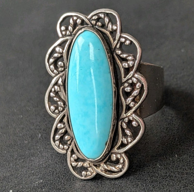 Sterling Silver Carolyn Pollack Relios Navajo Turquoise Vintage Ring Size N 1/2