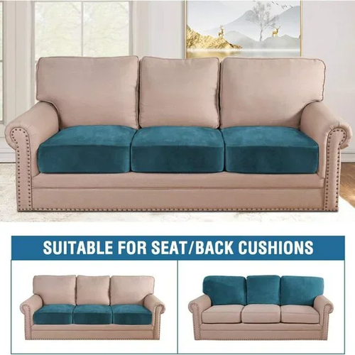 Velvet Sofa Couch Cushion Cover Teal Elastic Couch Seat Slipcover 3 Piece USA - Picture 3 of 10