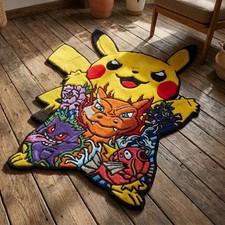 Pikachu Pokemon Anime Rug Yellow Gaming Room Carpet Decor Floor Mat