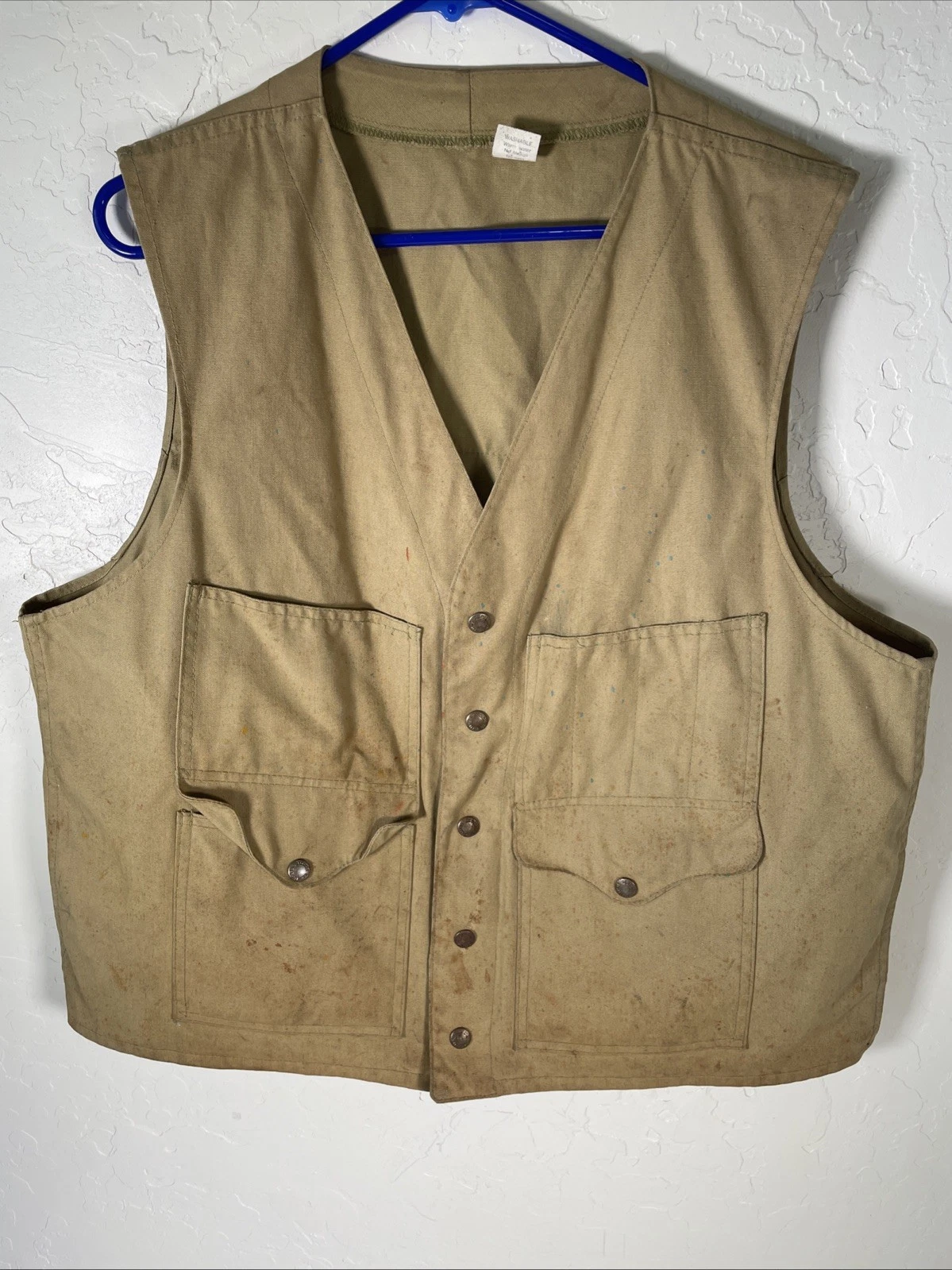 Vintage Filson Lot 8 Tin Cloth Mens Cotton Vest Size L/XL (44) Beige Distressed