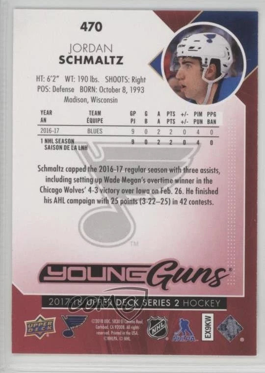 2017-18 Upper Deck Young Guns Exclusives /100 Jordan Schmaltz #470 Rookie RC - Image 2 of 2