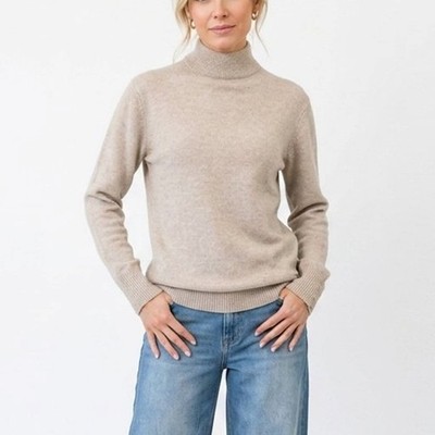 Damen Feinstrickpullover Gr. 38 40 42 Stehkragen Pulli Italy mit Knöpfe Beige