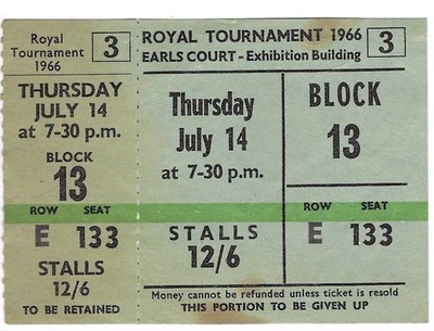 ROYAL TURNIER 1966 - Complete Ticket Stub / Earls Court 14th July