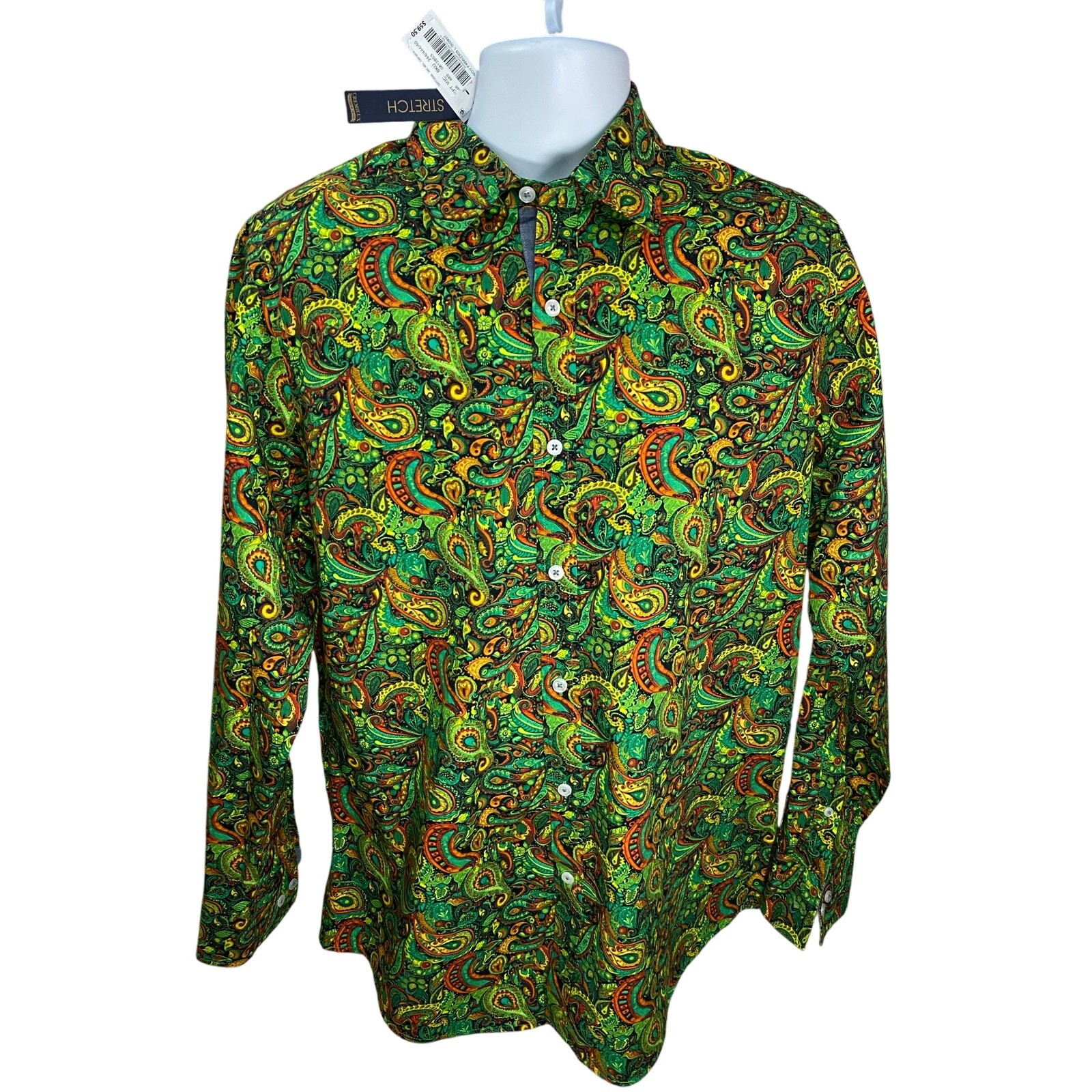 NEW CREMIEUX Long Sleeve Shirt Men’s Size L Green Paisley Print Button-Up