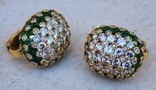 Rare Cartier Bombe 18k Gold Diamonds & Emeralds Ladies Earrings- One Of A Kind 