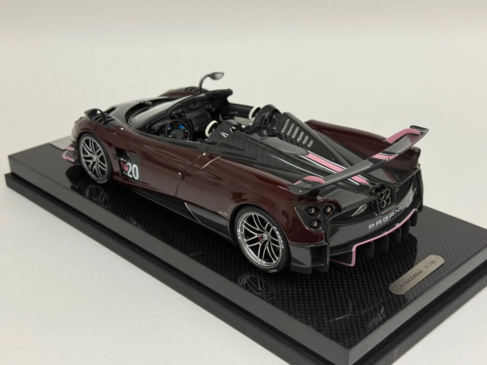 1/18 BBR Pagani Huayra BC in carbon Body red on Custom carbon Base 48 pcs #162 - Image 2 of 4