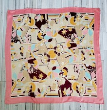 ECHO 26" Square Scarf 100 Silk Hand Rolled Floral Abstract Pastel Print Vintage