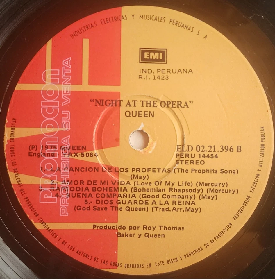 QUEEN A Night At The OPERA  LP  Rare Promo Peeruvian - Image 3 of 4