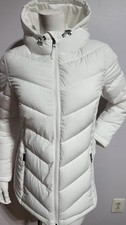NEW TOMMY HILFIGER WOMEN'S LONG SLEEVE HOODED PUFFER WHITE JACKET SIZE M