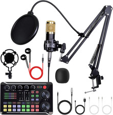 Podcast Equipment Bundle BM-800 Mic Gold  F998 Sound Card Recording Kit