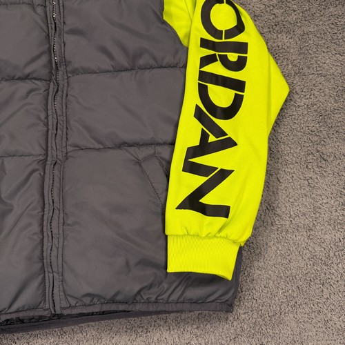 Jordan Puffer Jacket Boys Small 8-10 Hooded Spellout Youth Neon Basketball - Picture 4 of 15