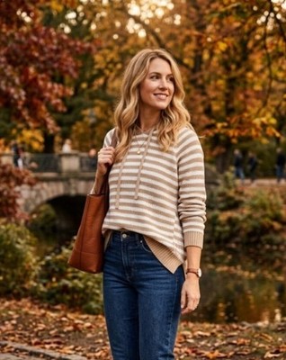 NWT American Eagle Sweater Hoodie, Womens Sz M, Beige Striped, Cozy Comfy