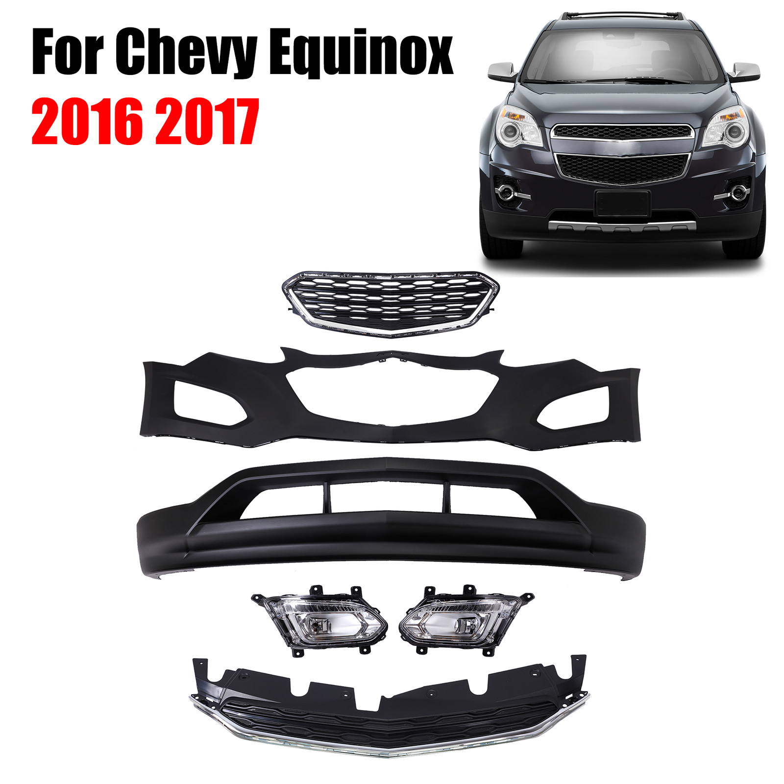 Fit For Chevy Chevrolet Equinox 2016 2017 Front Bumper Cover Grille Assembly Set