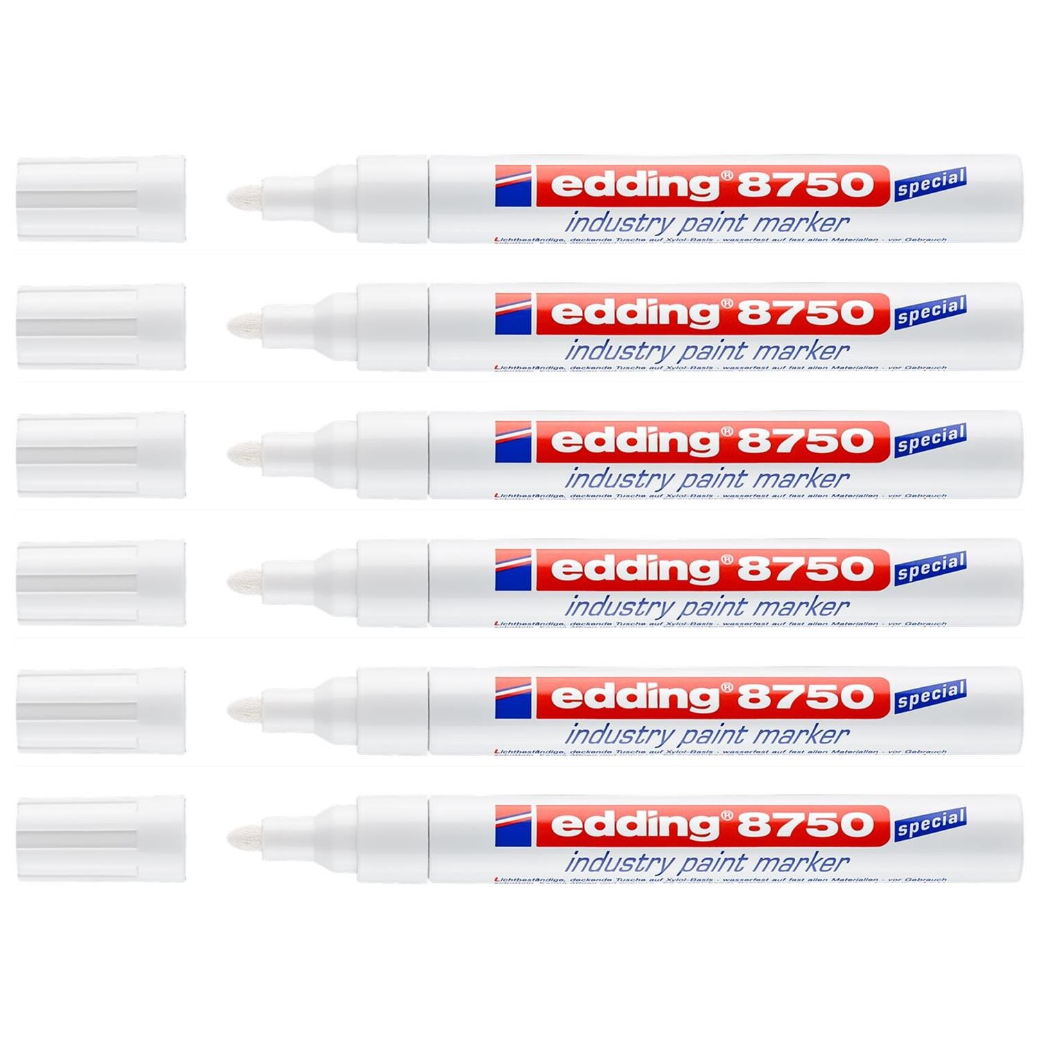 Marqueur peinture edding 8750 blanc lot de 6 feutres industriels pointe ogive moyenne